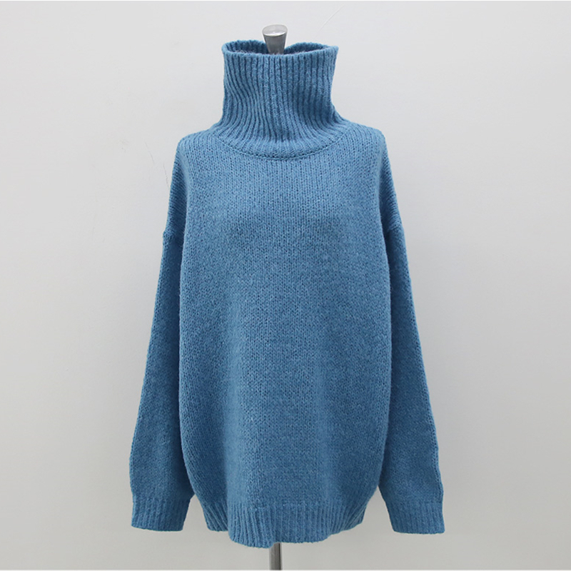 Flectit Chunky Turtleneck Sweater Grey Black Light Blue Solid Plus Size Long Pullovers Knit Top Fall Winter Outfits * 201130