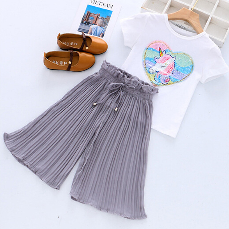 Toddler Girls Clothing Sets 2020 Summer Girls Clothes Unicorn Sequins Chiffon Pants Outfit Kids Tracksuit Suit Children Clothing LJ200916