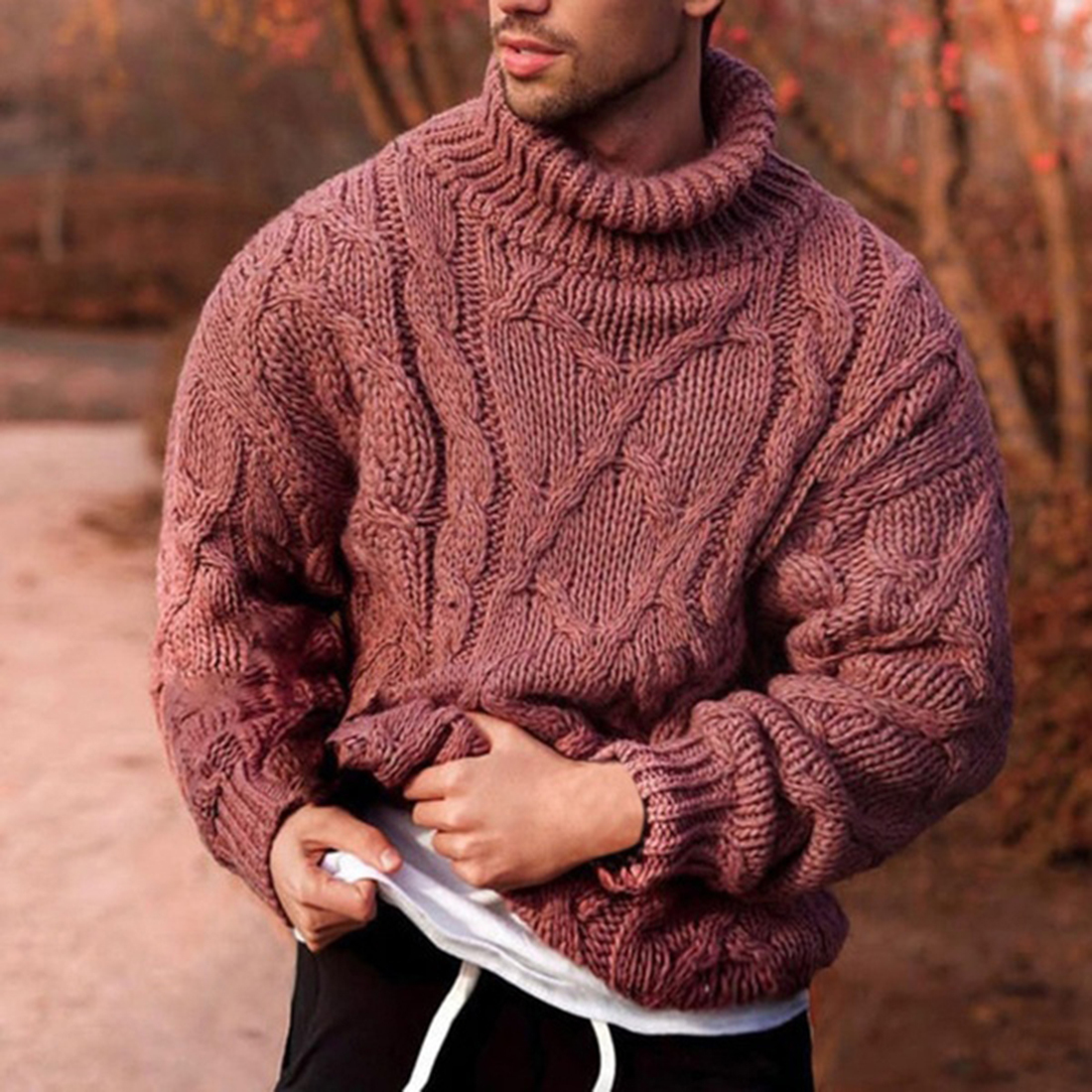 Knitted Turtleneck Sweater Men Solid High Collar Sweater Winter Long Sleeve Pullover Mens Turtleneck Sweaters 201022