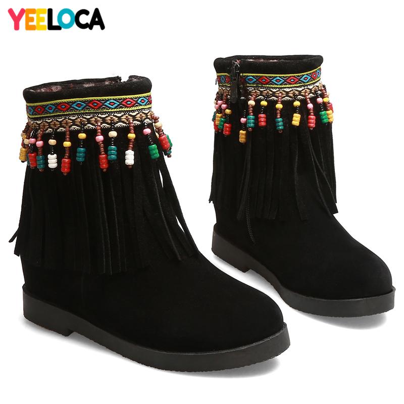 YEELOCA Boots women winter round toe flat with fringe flock nubuck med heels mid calf casual shoes woman, Black
YEELOCA Boots women winter round toe flat with fringe flock nubuck med heels mid calf casual shoes woman, Black