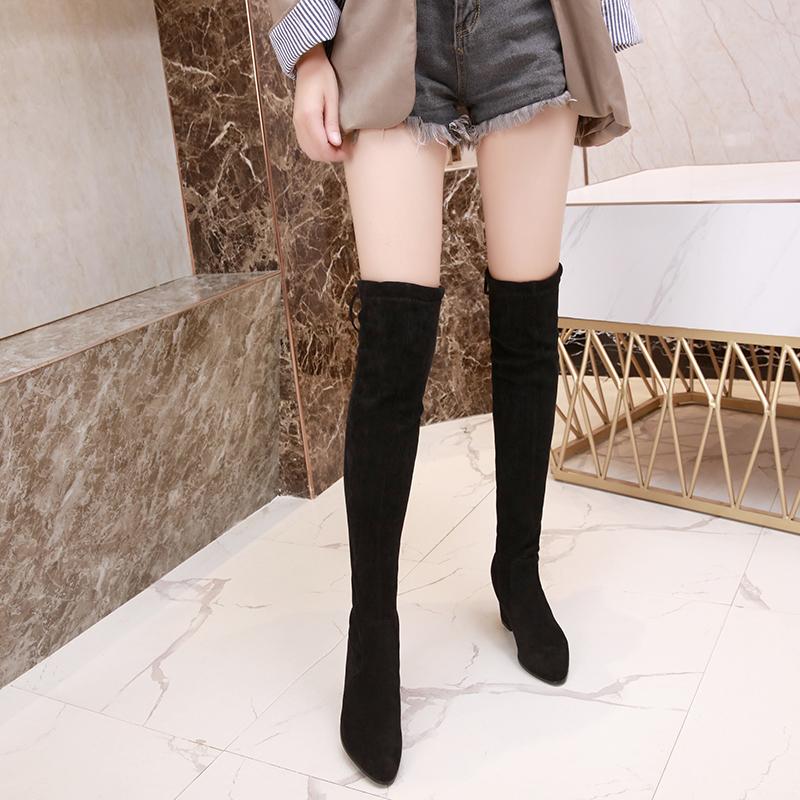 Casual style round head elastic flock over knee boots slimming lace-up black thick super high heel riding boots women's shoes
Casual style round head elastic flock over knee boots slimming lace-up black thick super high heel riding boots women's shoes