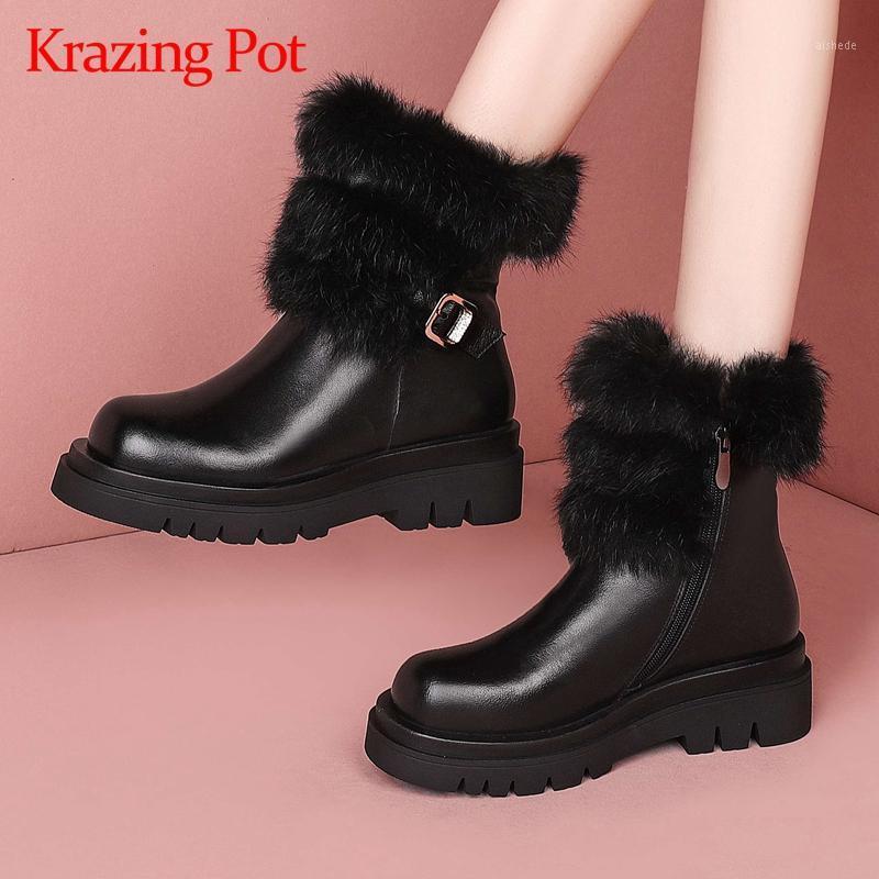 Krazing Pot genuine leather round toe thick bottom snow boots winter basic keep warm young lady streetwear cozy ankle boots L031, Black
Krazing Pot genuine leather round toe thick bottom snow boots winter basic keep warm young lady streetwear cozy ankle boots L031, Black