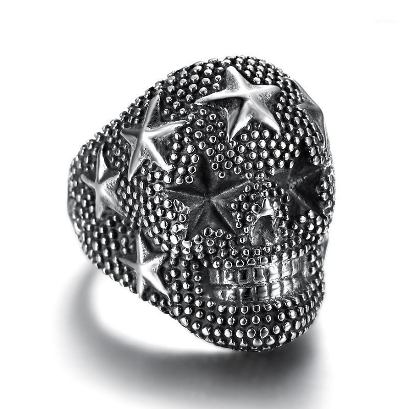 Retro Male Hollow Hip-hop Ring Stainless steel Punk Spotted Star Skull Ring Ghost Head Fine Jewelry1
