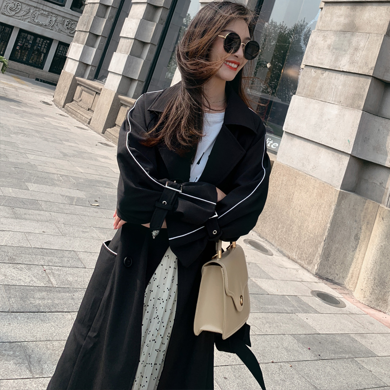 2020 autumn trend women's windbreaker Elegant Waist Belt Loose Khaki black blue Spring Long Trench coat for women outwear FY47 T200828