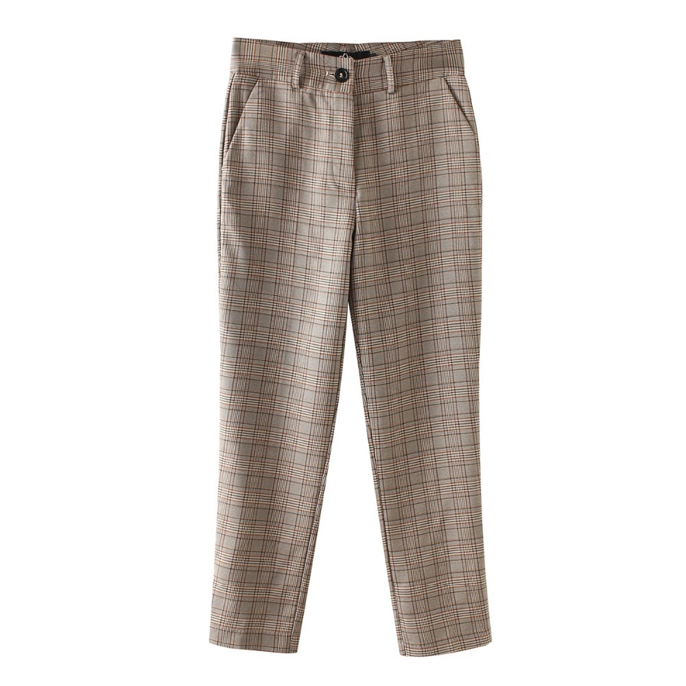 Bella Spring Autumn Plaid Pants Women Casual High Waist Long Harem Pants Female Zipper Office Lady Pants Bottoms LJ201130