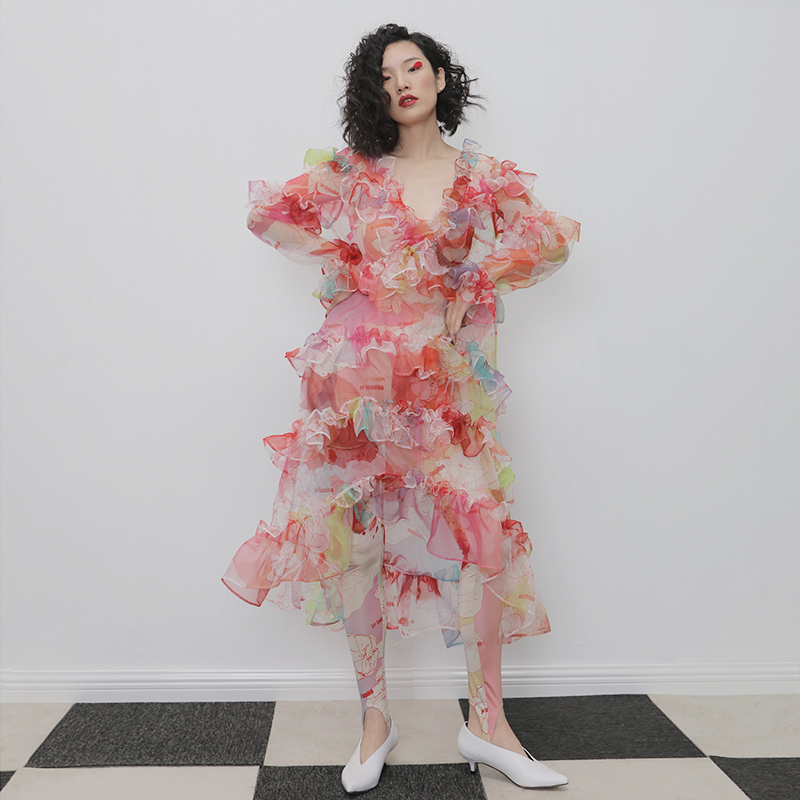 [EAM] High Elastic Waist Pattern Print High Elastic Trousers New Loose Fit Pants Women Fashion Tide Spring Autumn 1N314 201106