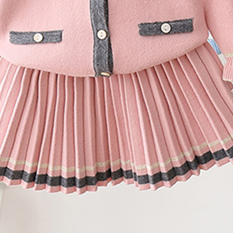 Humor Bear Girls Clothes Suit Autumn Winter New Doll Collar Girls Sweater+Pleated Skirt Sets Baby Kids Children Clothes For GirlX1019