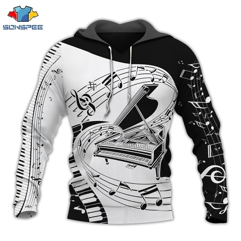 SONSPEE Fashion Novelty Streetwear Hoodie Men Pullover Shirts Musical Note 3D Print Hooded Sweatshirt Piano Harajuku Long Sleeve 201020