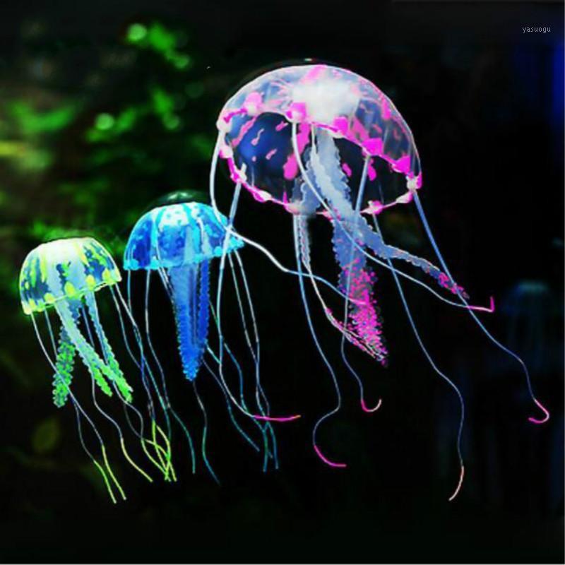 

5cm Glowing Effect Artificial Jellyfish Fish Tank Aquarium Aquario Decoration Quality Silicon Jelly Fish Tanks Small Ornament1