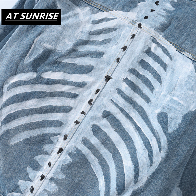 Graffiti Skeleton Bones Print Denim Jacket Streetwear Men Hip Hop Punk Rock Denim Jean Coats Fashioin Casual Jackets 201119