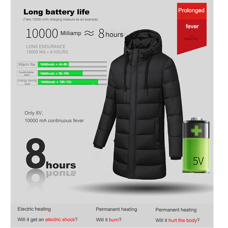 PARATAGO Winter Warm Heated Jackets Long Section Electric Heating Coat Outdoors Cotton Men Women Hight Quality Down Jacket P9111 201114