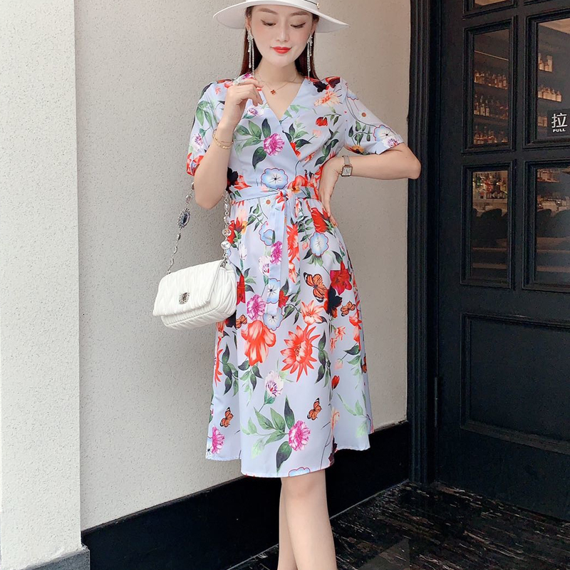 Spring and Summer New Sexy with Cleavage v Printing Short-sleeve Flowers Dress Fine Temperament of High Quality Women Kte7, Multiple
Spring and Summer New Sexy with Cleavage v Printing Short-sleeve Flowers Dress Fine Temperament of High Quality Women Kte7, Multiple