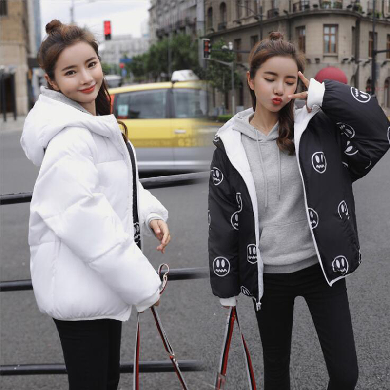 Can Be Worn On Two Sides Women Winter Jacket Hooded Students Short Coat Female Outwear Autumn 201017