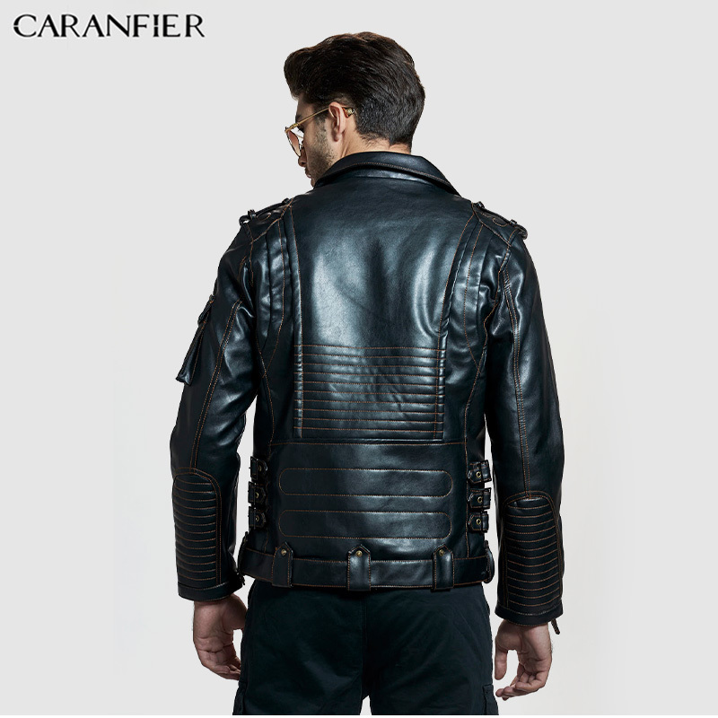 CARANFIER Men Clothing Vintage Mens Jackets Coats Motorcycle Biker Faux Leather Jacket Men Classic High-quality Handmade Jackets 201128