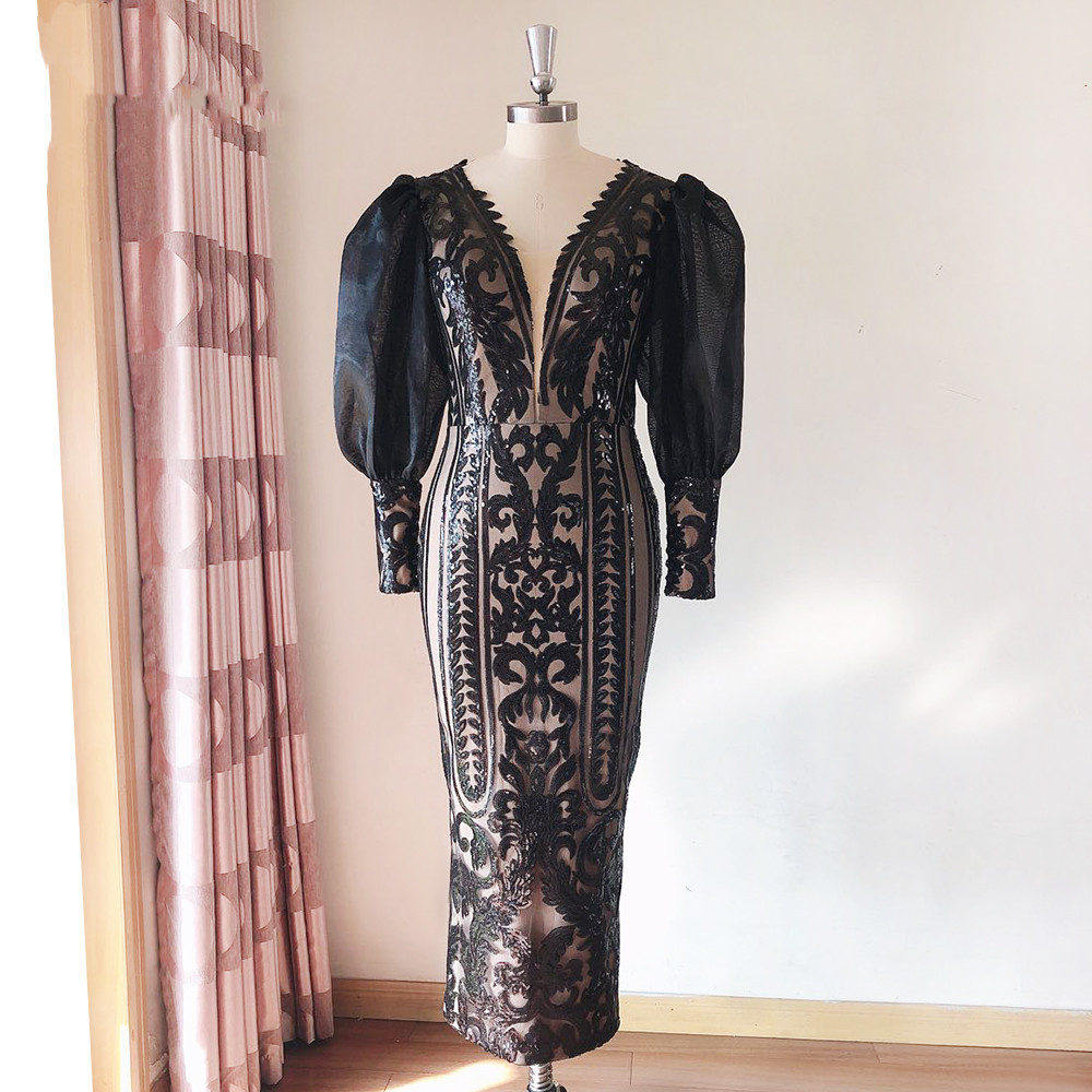 Classic Mermaid Evening Dresses With Deep V-neck Long-sleeves Applique Race Formal Party Prom Dress For Arabic Women Vestidos De Novia