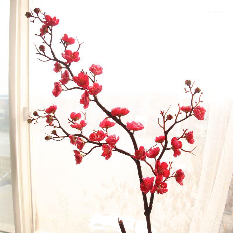 

93CM Artificial Cherry Spring Plum Peach Blossom Branch Silk Flower Home Wedding Decorative Flowers Plastic Peach Bouquet1, Red