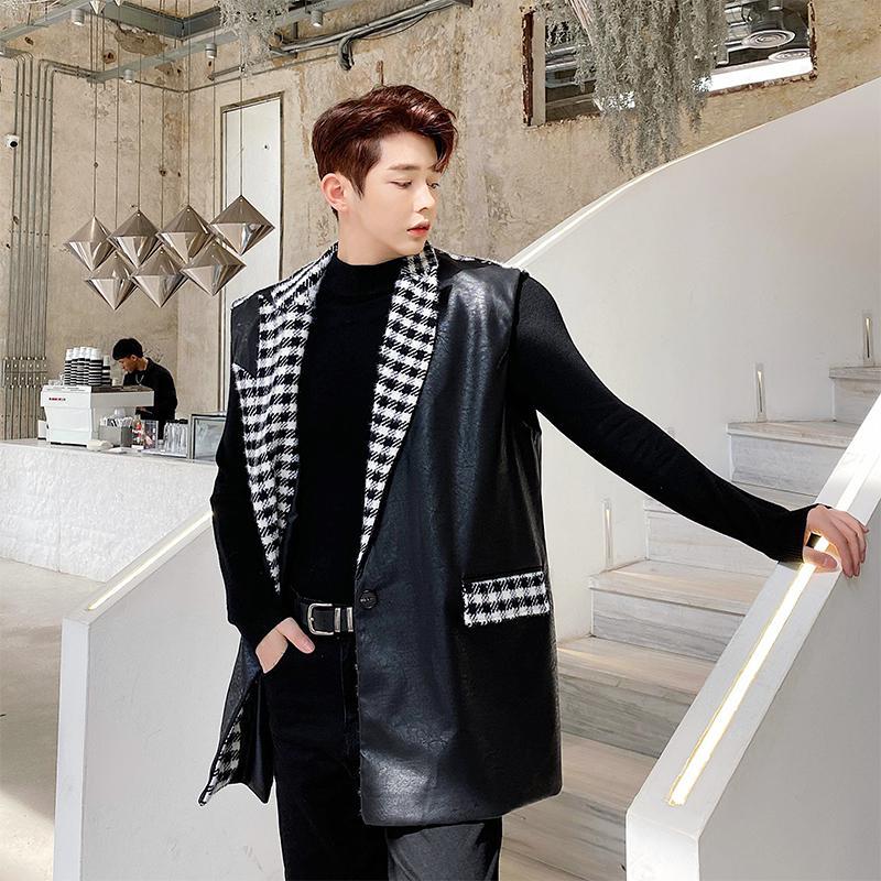 New Male Japan Korea Style Streetwear Retro Waistcoat Coat Men Leather Splice Plaid Loose Casual Suit Vest Jacket Outerwear, H1139
New Male Japan Korea Style Streetwear Retro Waistcoat Coat Men Leather Splice Plaid Loose Casual Suit Vest Jacket Outerwear, H1139