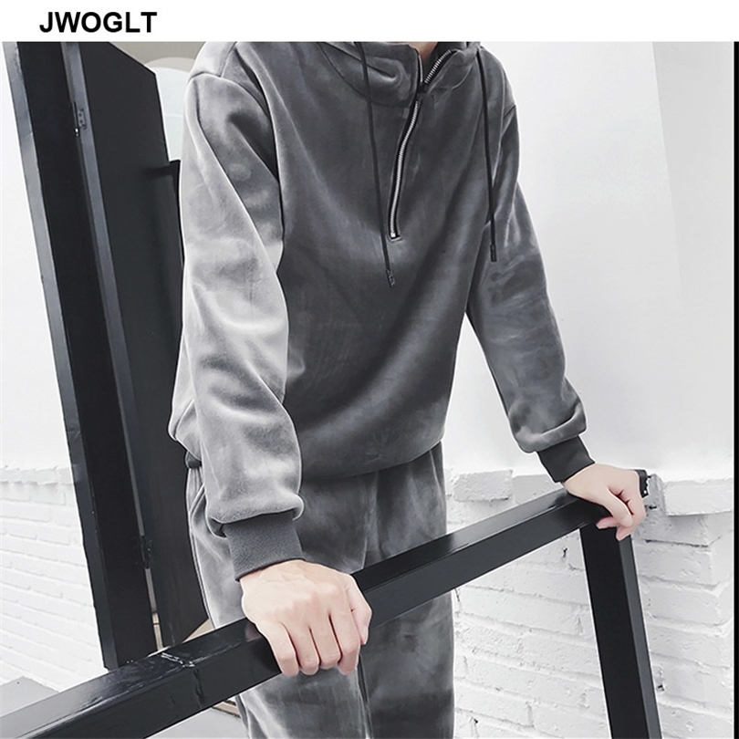 Autumn Winter Soft Warm Men Velour Tracksuit Korean Fashion Gold Velvet Track Suit Hoody Hoodies and Jogger Pants 2Pieces Outfit 201210