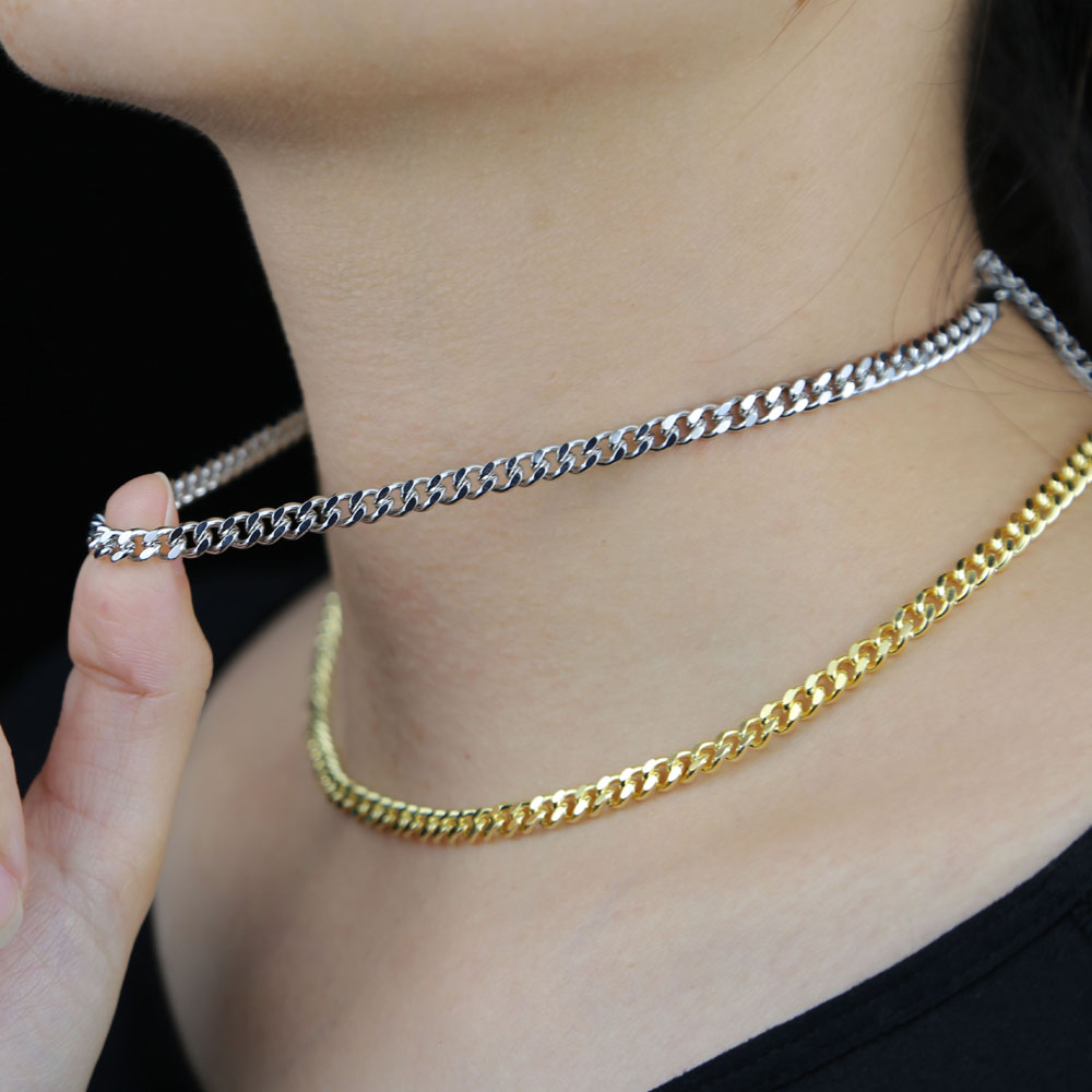 classic Hip Hop 5mm Miami Cuban Link Chain Choker Necklace Gold silver Color Basic Punk Curb Cuban Link Chain Jewelry For Women Girls