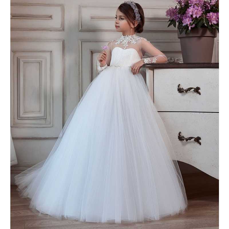 Chic Flower Girl Dresses For Wedding Lace Appliques A Line Kids Pageant Gowns Long Sleeves First Communion Dress, Silver
Chic Flower Girl Dresses For Wedding Lace Appliques A Line Kids Pageant Gowns Long Sleeves First Communion Dress, Silver