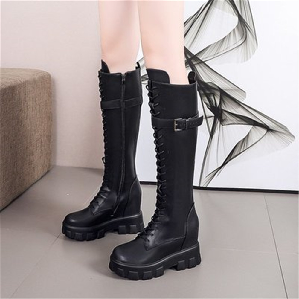 New Women Leather High Tube Boots Autumn Winter Knee High Boots 11CM Woman Thick Sole Platform Long Boot Botas Mujer Black Beige 
New Women Leather High Tube Boots Autumn Winter Knee High Boots 11CM Woman Thick Sole Platform Long Boot Botas Mujer Black Beige