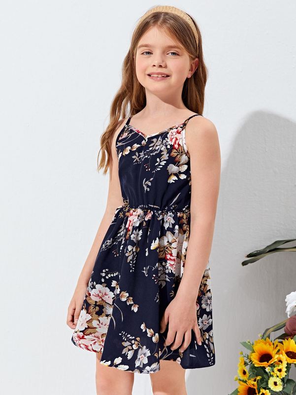 Girls High Waist Floral Print Cami Dress SHE