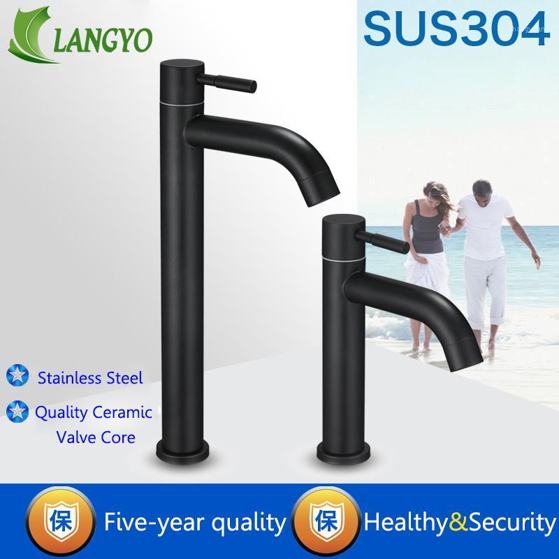

304 Stainless Steel Deck Mounted Sink Basin faucet Rust And Corrosion Resistance Bathroom Kitchen Black Single Cold Water Faucet1