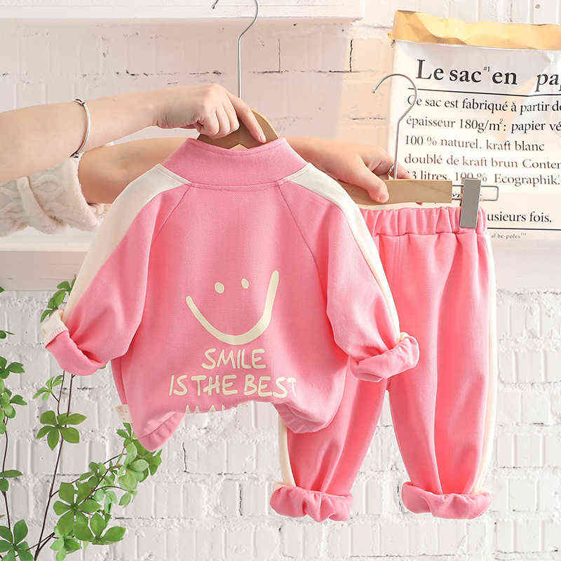 Baby Boy Girl Clothes Sets Children Infant Fashion Pinkycolor Tracksuit New Spring Autumn Toddler Zip-up Jacket+Pants 2pcs Suits Y220310