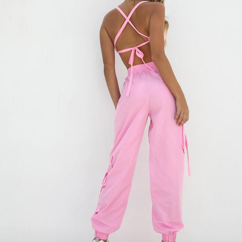 Summer Candy Pink Two Piece Set Women Matching Set Top and Pants Female Jogger Set Women Pink Outfit Crop Top and Joggers T200603
