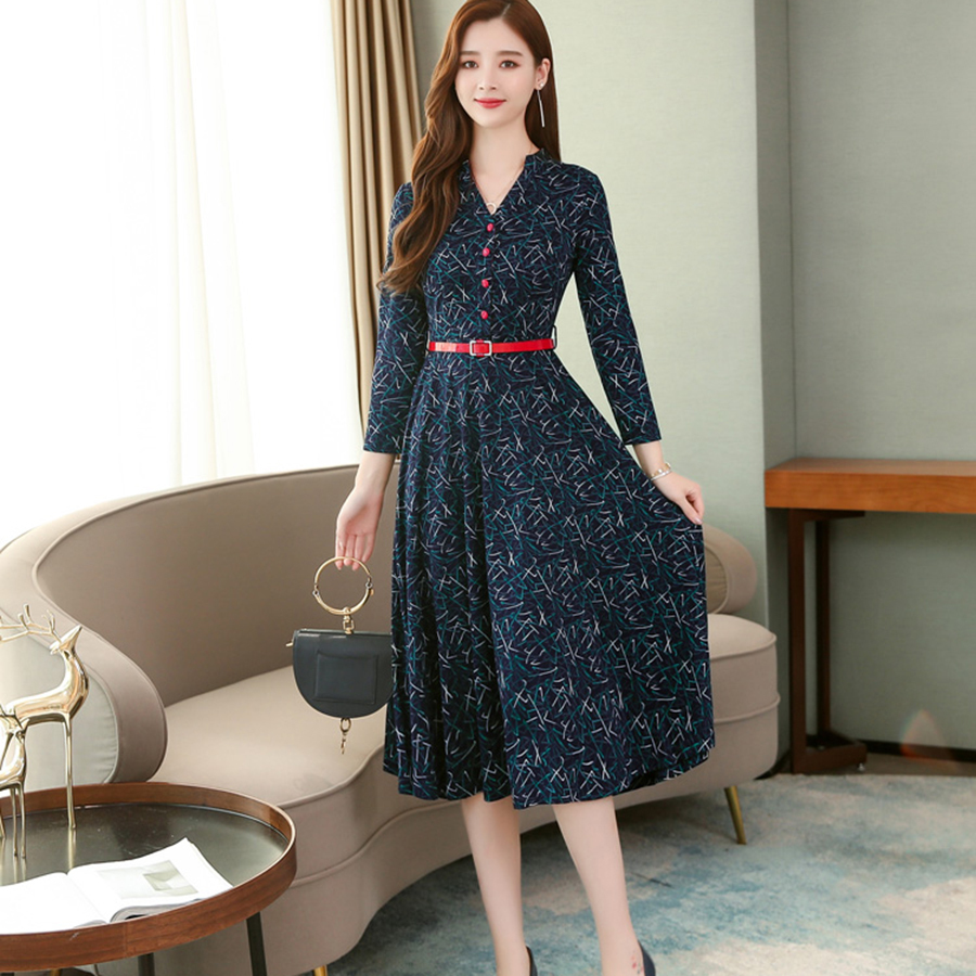 Vintage Print Cotton Boho Midi Dresses Autumn Winter 3XL Plus Size Long Sleeve Dress Elegant Women Bodycon Party Vestidos 201126