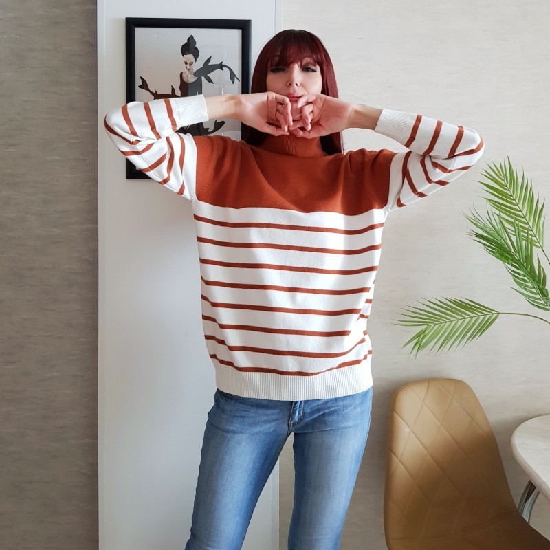 GIGOGOU Euro American Style Oversized Women's Sweater Long Sleeve Striped Thick Warm Knitwear Loose Soft Female JumperMujer 201023