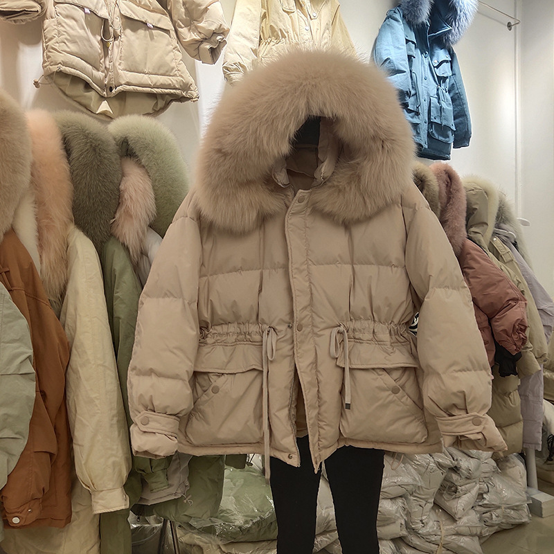 Janveny Women's Jacket Female Thicken Warm Winter Coat Women Large Real Fox Fur Hooded 90% White Duck Down Parkas 201019