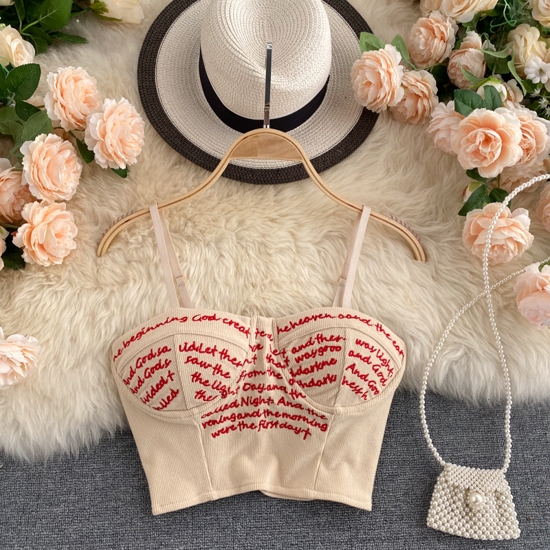 2021 New Singiny design letter-embroidered y2k female tops no back skinny short summer sweater sexy off the shoulder strap top harvest QUYK, White
2021 New Singiny design letter-embroidered y2k female tops no back skinny short summer sweater sexy off the shoulder strap top harvest QUYK, White