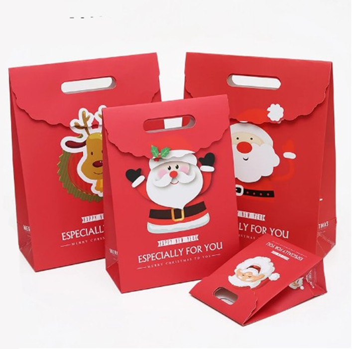 10pcs Christmas Gift Bag Red Paper Christmas Bag For Perfume Doll Candy Cookie Biscuit Nougat Chocolate Paking Box Hand Bag