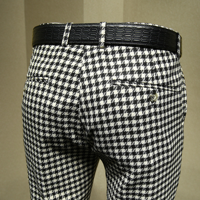 mens dress pants formal business slim fit fashion streetwear black white plaid suit pant wedding groom wear father day gift 36 201106