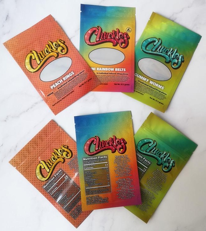Hot Chuckles Mylar Bag Smell Proof 57.7 grams Stand Up Zipper Dry Herb Bag Mini Rainbow Belts Gummy Worms Peach Rings Storage Packaging Bag
Hot Chuckles Mylar Bag Smell Proof 57.7 grams Stand Up Zipper Dry Herb Bag Mini Rainbow Belts Gummy Worms Peach Rings Storage Packaging Bag