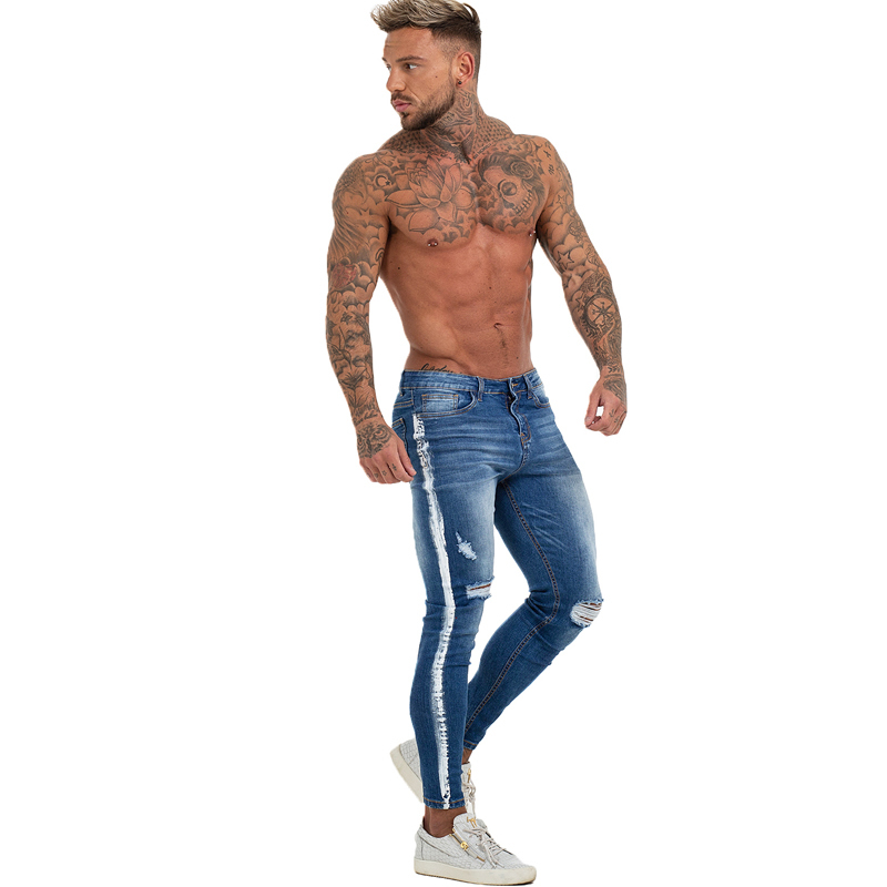 Gingtto Mens Skinny Jeans Slim Fit Ripped Jeans Big and Tall Stretch Blue Men Jeans for Men Distressed Elastic Waist zm54 201223