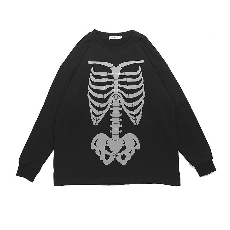 UNCLEDONJM Skeleton long sleeve t-shirt Men's High Street Hip-hop Rap Loose Tie dyed Tops Tee LY-G7 201202