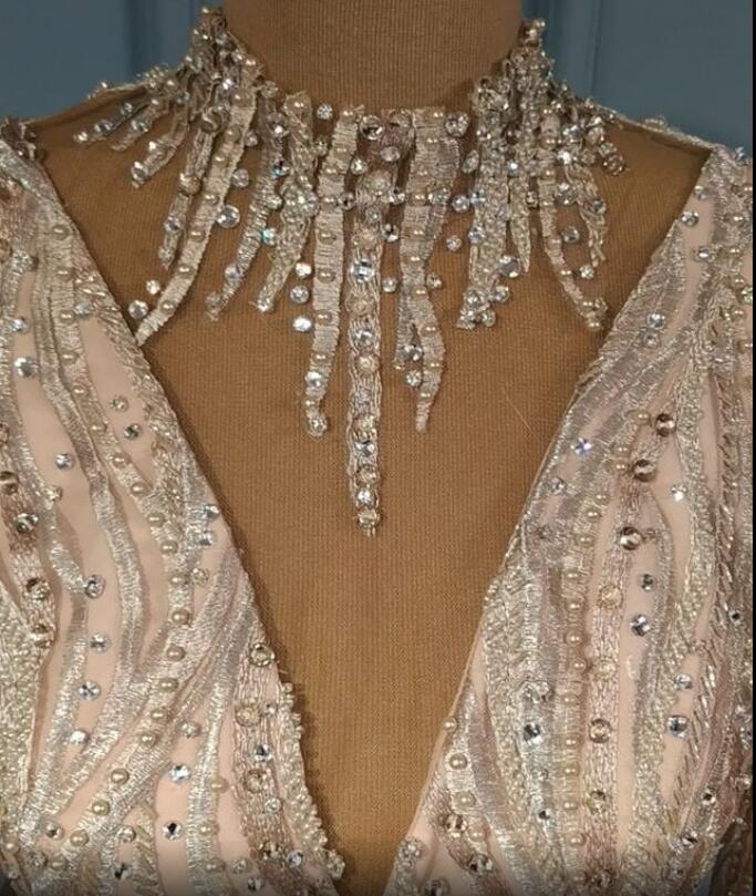 aso ebi arabic gold luxurious mermaid evening dresses beaded lace prom dresses vintage formal party second reception gowns zj399