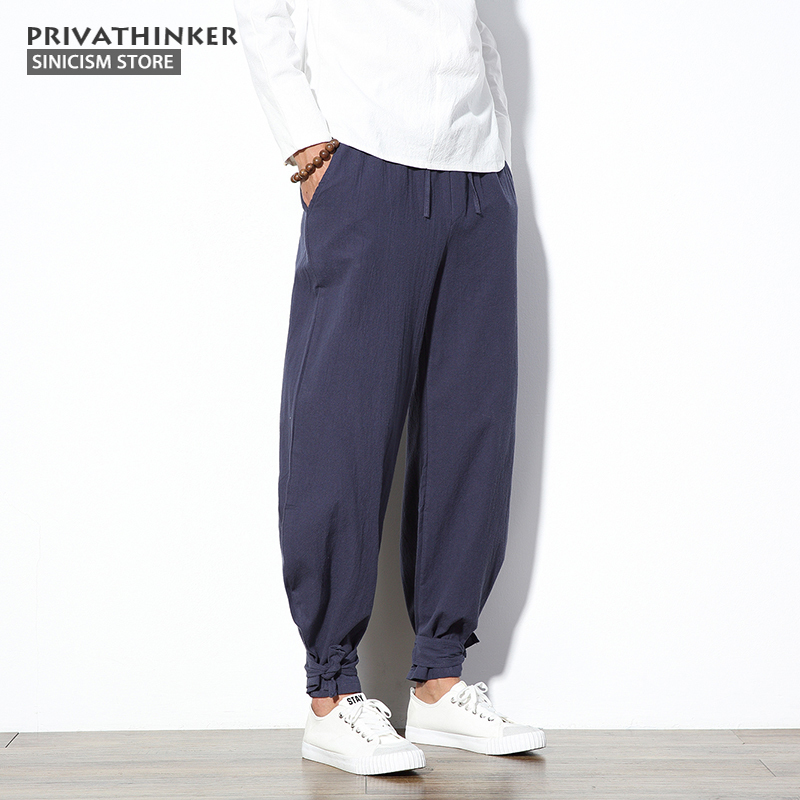 Sinicism Store 5XL Cotton Linen Harem Pants Men Jogger Pants Male Trousers Chinese Traditional Cloths Belts Plus Size 201116