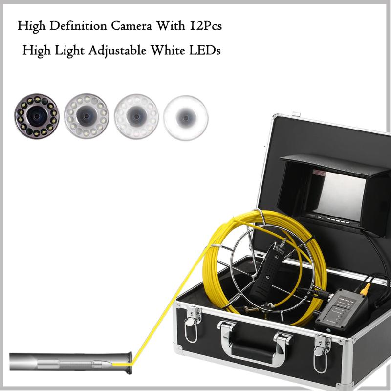 

Pipe Pipeline Inspection Waterproof IP68 Endoscope HD 1000TVL Industrial Plumbing Snake Camera with 7-inch LCD Color Monitor
