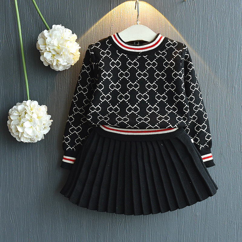 Christmas Girls Winter Clothes Set Long Sleeve Sweater Shirt Skirt 2 Pcs Clothing Suit Outfits for Kids Girl's Clothes OutfitsX1019
