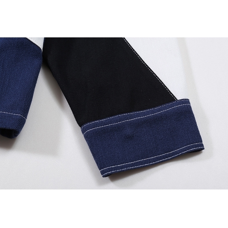 EAM Loose Fit Blue Conrtast Color Big Size Denim Jacket Lapel Long Sleeve Women Coat Fashion Spring Autumn 1DB903 201023