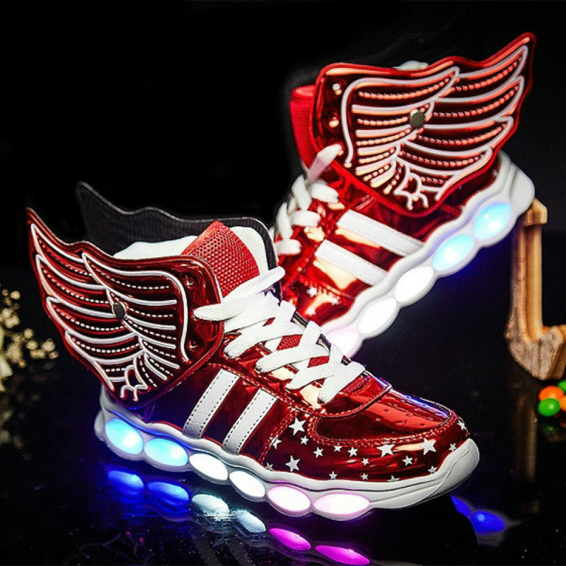 Size 25-37 USB Charging Wing LED Children Shoes With Light UP Kids Casual Boys&Girls Sneakers Glowing Shoe zapatillas con luces 201130