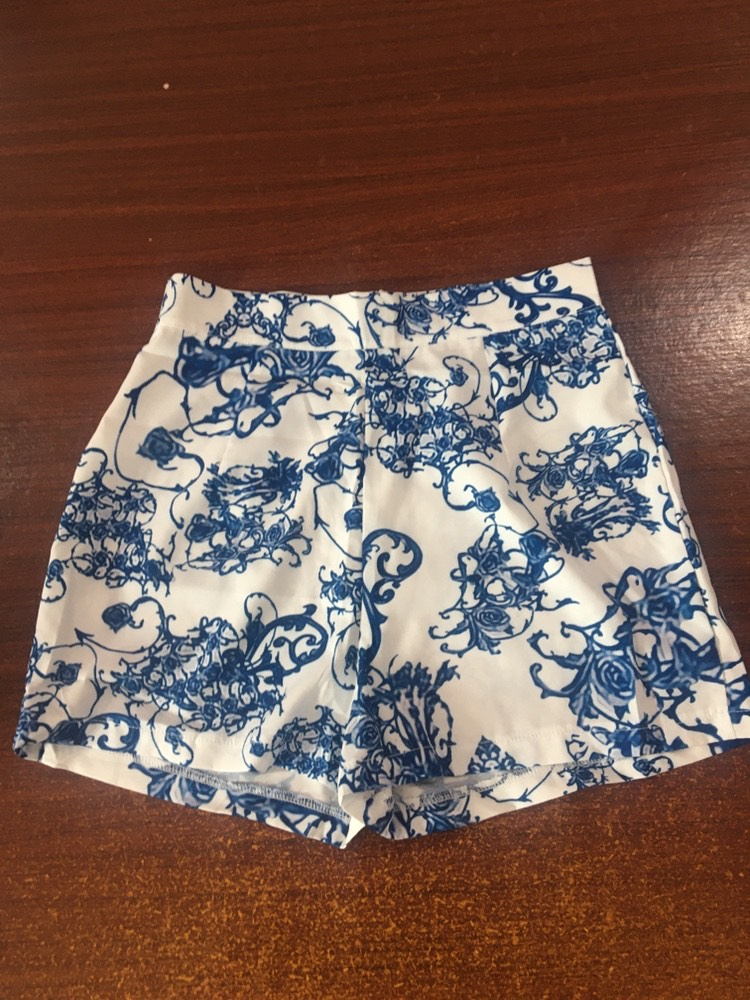 DEAT Autumn Fashion Casual Sashes Slim Blue Button Printed Long Sleeve Shirt Shorts Two Piece Set Women Outfits SE706 201119