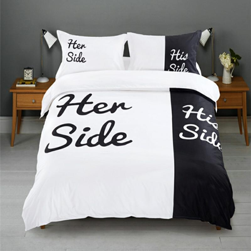 Black/White Her Side His Side Bedding Sets Couples Quilt Cover with Pillowcase Romantic Valentine's Day Bed Duvet Cover Set, No-3 
Black/White Her Side His Side Bedding Sets Couples Quilt Cover with Pillowcase Romantic Valentine's Day Bed Duvet Cover Set, No-3