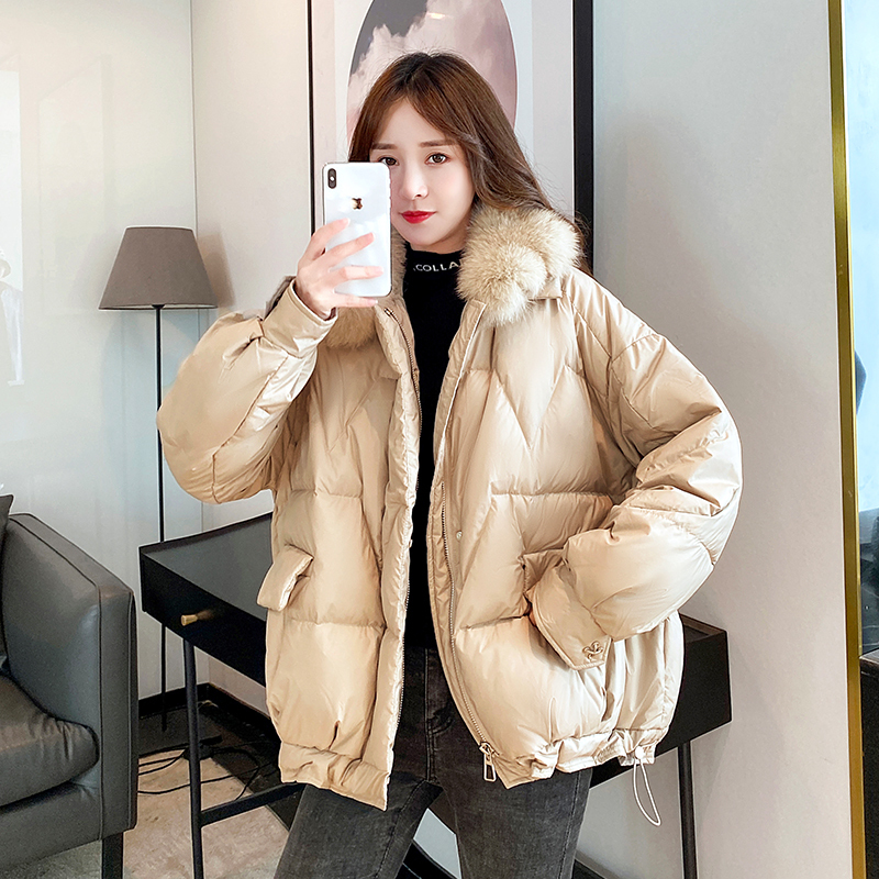 KMVEXO 2020 Women Winter Parkas Short Solid Hooded Female Jacket Plus Size Loose Cotton Padded With Big Fur Casual Coat Ladies T200902