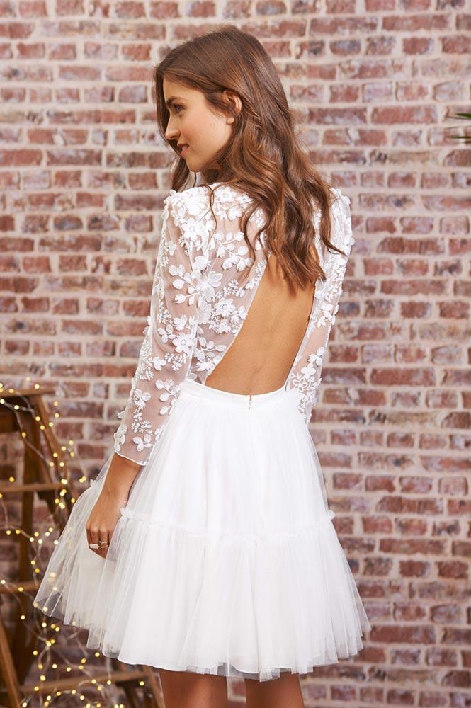 Short A Line Homecoming Jewel Neck Long Sleeve Appliques Mini Bridal Gowns Plus Size Illusion Tulle Tail Party Dresses V68 0510
