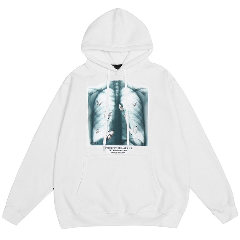 Hip Hop Oversize Hoodie Sweatshirt Men Streetwear Harajuku X-ray Butterfly Hooded Loose Hipster Fleece Hoodie Plus Size 201113