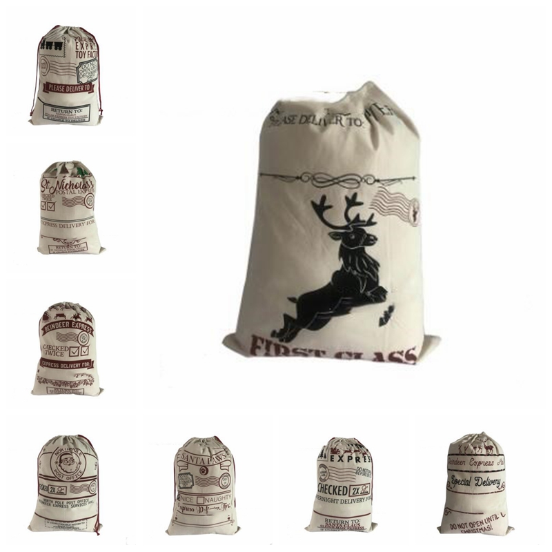 Gifts Santa Sacks Drawstring Bags Canvas Candy Gift Sack Handbags Reindeers Storage Bag Christmas Decorations B7624 Free shipping